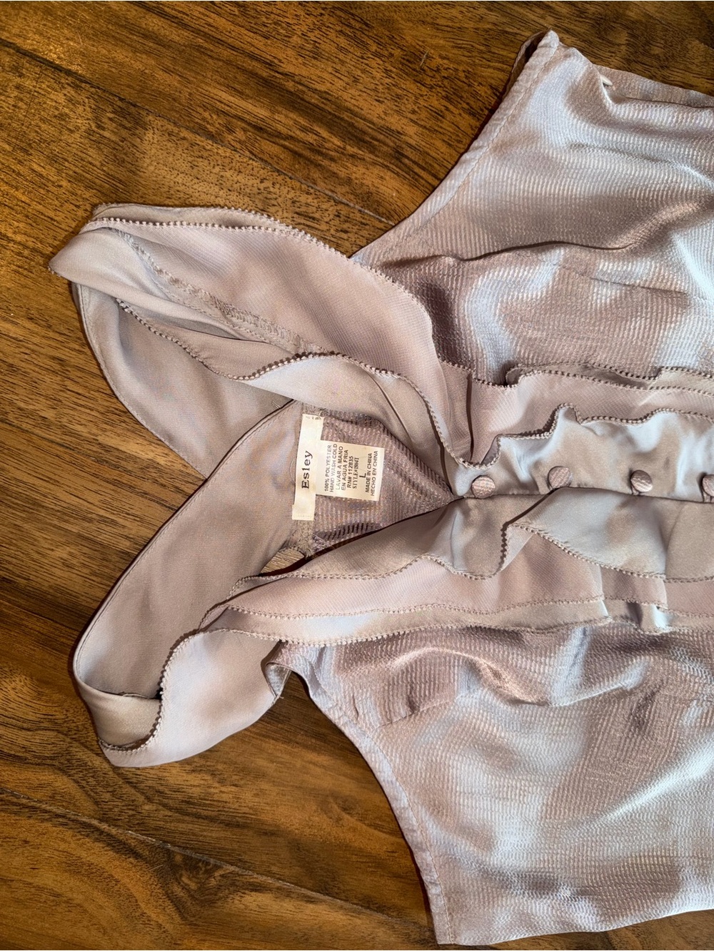Lavender Satin Ruffle Button Halter Tank - Picture 2 of 6